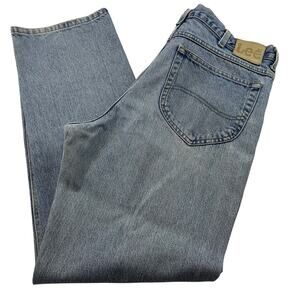 Vintage Y2K Lee Jeans, Straight Dad Jeans, Mens Size 38x32 Distressed Light Wash